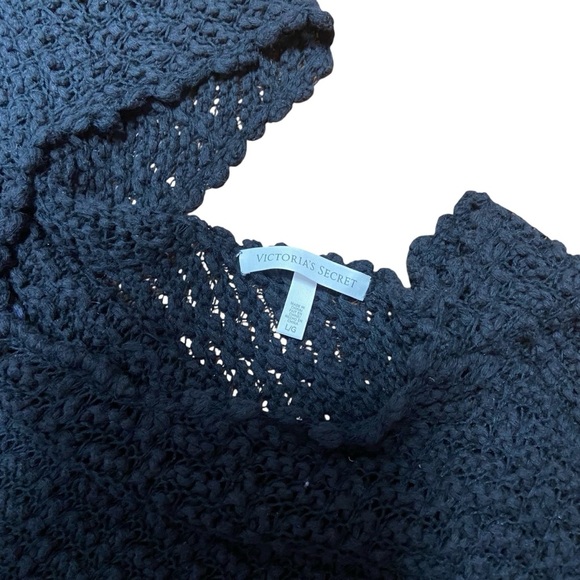 Victoria’s Secret Slouchy Open Knit Sweater Size L Black V Back Oversized Casual - Picture 9 of 10